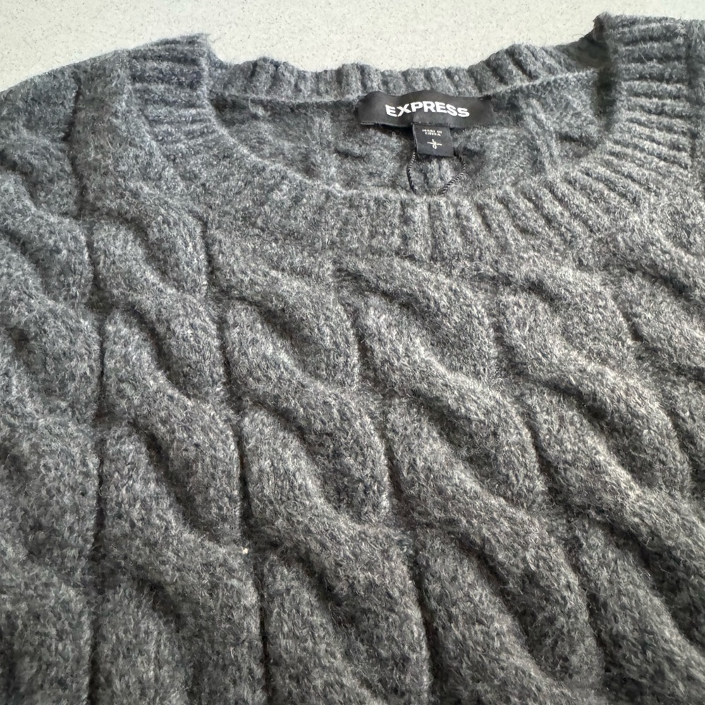 Express Charcoal Cable Knit Crewneck Sweater - Picture 2 of 4